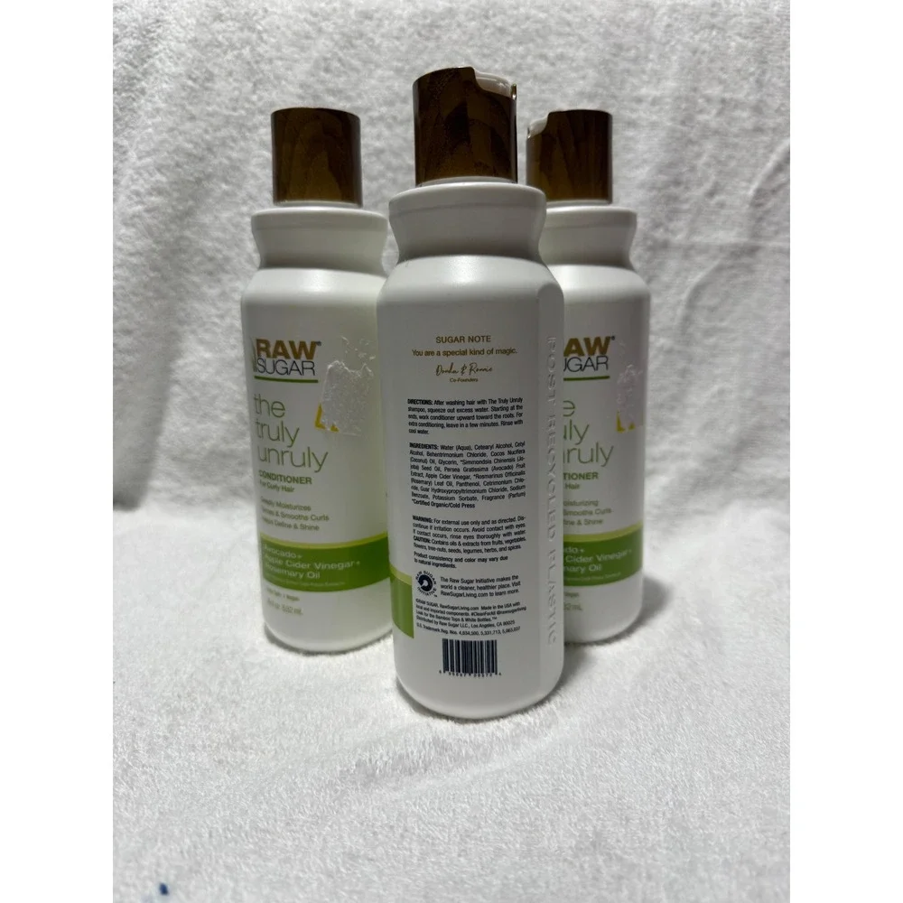 Raw Sugar The Truly Unruly Conditioner Curly Hair Avocado Apple Cider 18oz 3 Pck